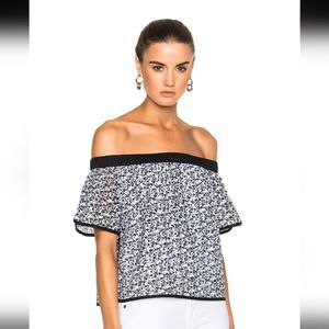 RAG & BONE OFF-SHOULDER TOP FLAVIA WHITE/BLACK COTTON EYELET SIZE xxs